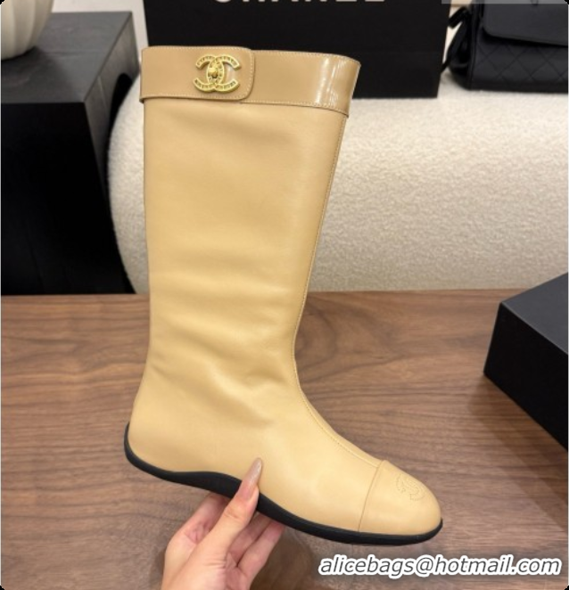 Charming Chanel High Boots in Smooth Calfskin & Patent Leather CH090941 Beige 2026