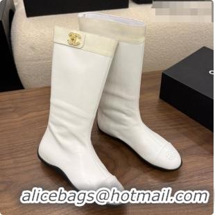 Sophisticated Chanel High Boots in Smooth Calfskin & Patent Leather CH090942 White 2026