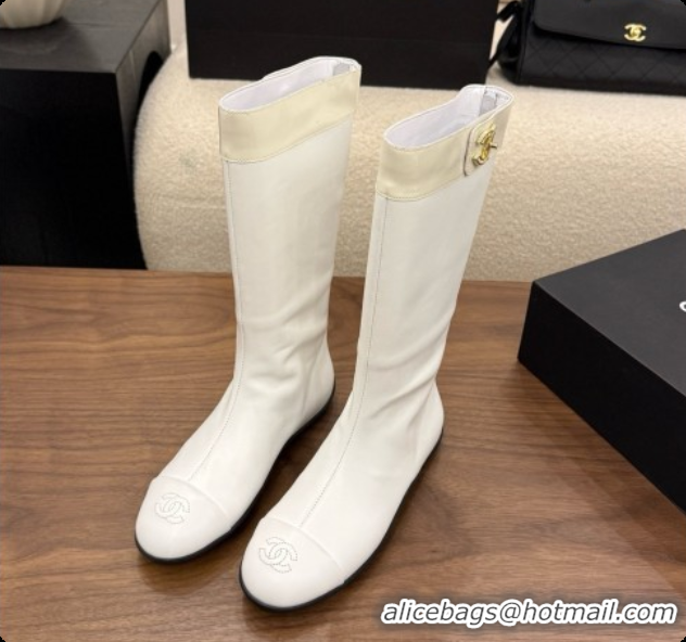 Sophisticated Chanel High Boots in Smooth Calfskin & Patent Leather CH090942 White 2026