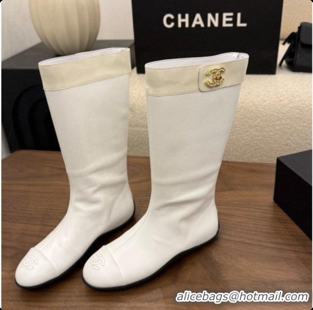 Sophisticated Chanel High Boots in Smooth Calfskin & Patent Leather CH090942 White 2026