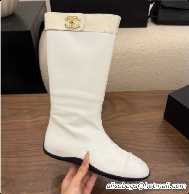 Sophisticated Chanel High Boots in Smooth Calfskin & Patent Leather CH090942 White 2026