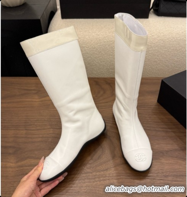 Sophisticated Chanel High Boots in Smooth Calfskin & Patent Leather CH090942 White 2026