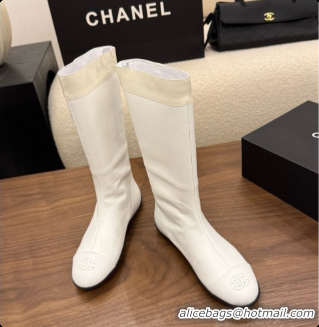 Sophisticated Chanel High Boots in Smooth Calfskin & Patent Leather CH090942 White 2026