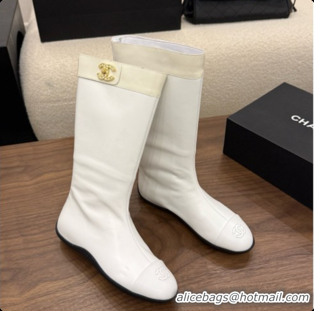 Sophisticated Chanel High Boots in Smooth Calfskin & Patent Leather CH090942 White 2026