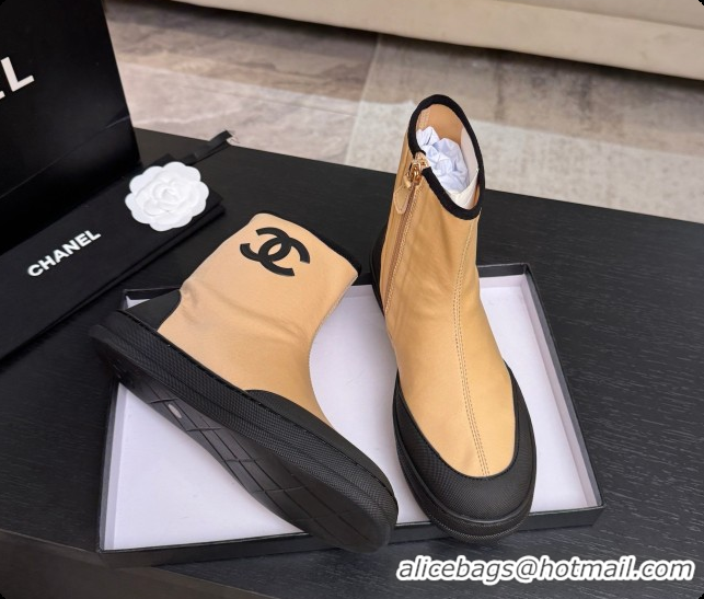 Luxurious Chanel Short Boots in Mixed Fibers & Rubber G47141 Beige & Black 2026