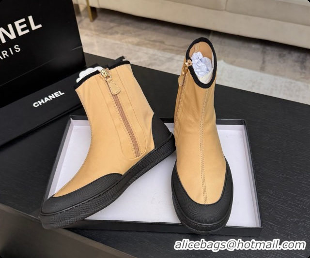 Luxurious Chanel Short Boots in Mixed Fibers & Rubber G47141 Beige & Black 2026