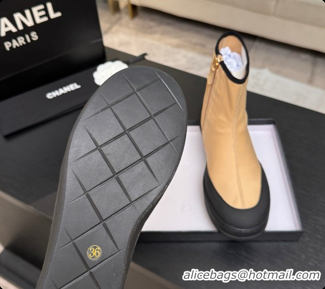 Luxurious Chanel Short Boots in Mixed Fibers & Rubber G47141 Beige & Black 2026