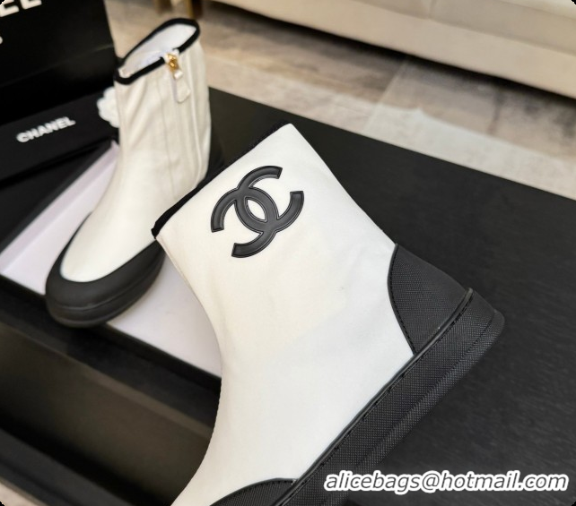 Duplicate Chanel Short Boots in Mixed Fibers & Rubber G47141 White & Black 2026