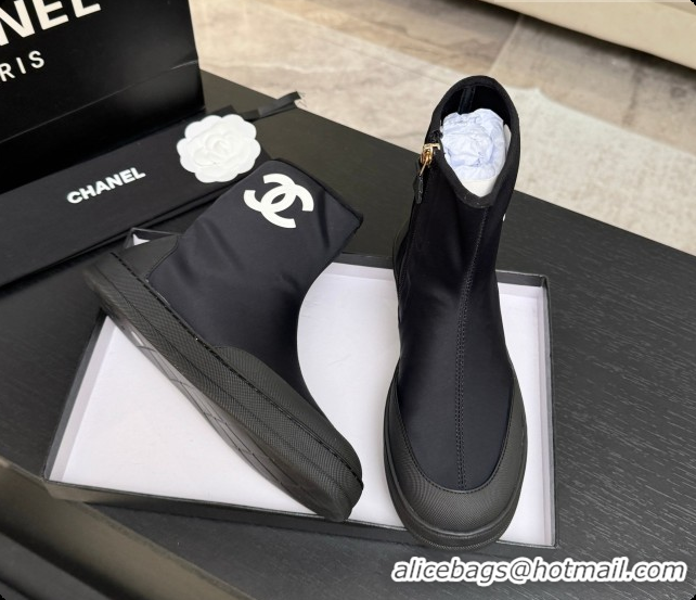 Pretty Style Chanel Short Boots in Mixed Fibers & Rubber G47141 Black 2026 