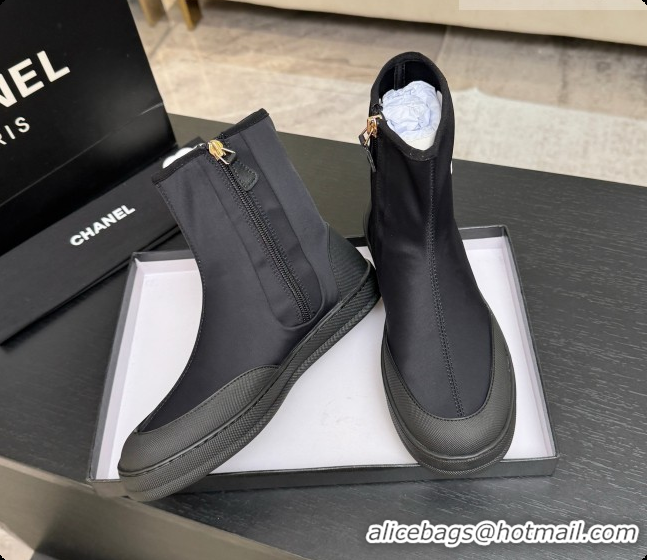 Pretty Style Chanel Short Boots in Mixed Fibers & Rubber G47141 Black 2026 
