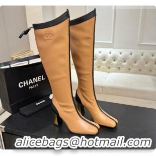 Top Design Chanel High Boots in Smooth Calfskin 8.5cm Heel CH090946 Apricot 2026