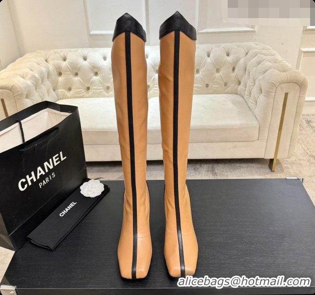 Top Design Chanel High Boots in Smooth Calfskin 8.5cm Heel CH090946 Apricot 2026