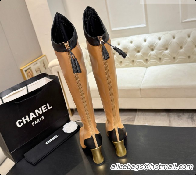 Top Design Chanel High Boots in Smooth Calfskin 8.5cm Heel CH090946 Apricot 2026
