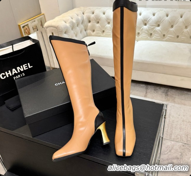 Top Design Chanel High Boots in Smooth Calfskin 8.5cm Heel CH090946 Apricot 2026
