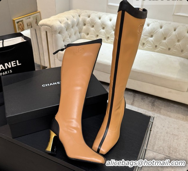 Top Design Chanel High Boots in Smooth Calfskin 8.5cm Heel CH090946 Apricot 2026