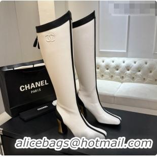 Shop Duplicate Chanel High Boots in Smooth Calfskin 8.5cm Heel CH090950 White 2026