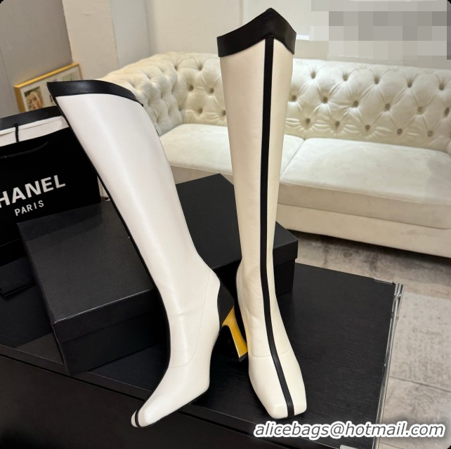 Shop Duplicate Chanel High Boots in Smooth Calfskin 8.5cm Heel CH090950 White 2026