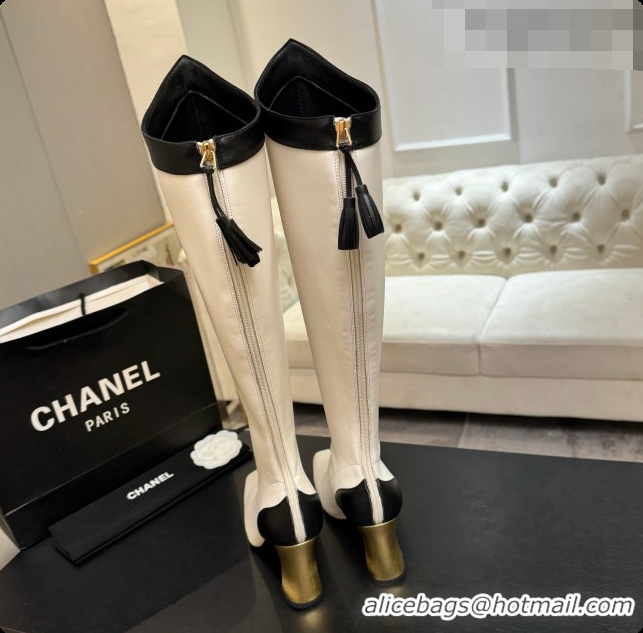 Shop Duplicate Chanel High Boots in Smooth Calfskin 8.5cm Heel CH090950 White 2026