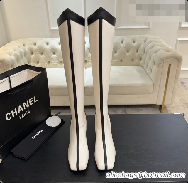 Shop Duplicate Chanel High Boots in Smooth Calfskin 8.5cm Heel CH090950 White 2026