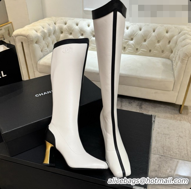 Shop Duplicate Chanel High Boots in Smooth Calfskin 8.5cm Heel CH090950 White 2026
