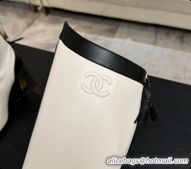 Shop Duplicate Chanel High Boots in Smooth Calfskin 8.5cm Heel CH090950 White 2026