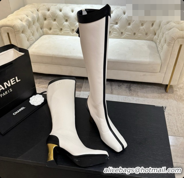 Shop Duplicate Chanel High Boots in Smooth Calfskin 8.5cm Heel CH090950 White 2026