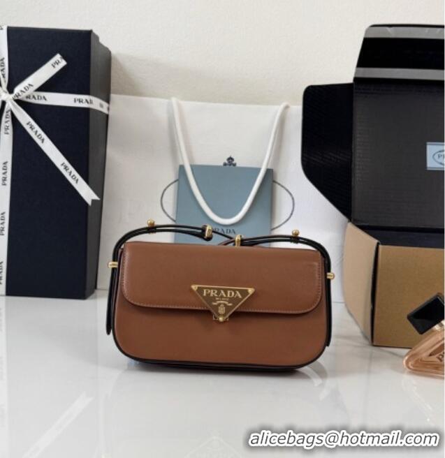 Classic Cheapest Prada Smooth Calfskin Shoulder Bag 1BD339 Brown 2026