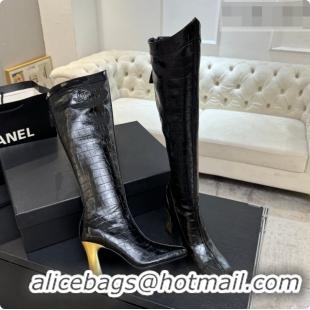 Good Product Chanel High Boots in Crocodile Embossed Calfskin 8.5cm Heel CH090951 Black 2026 