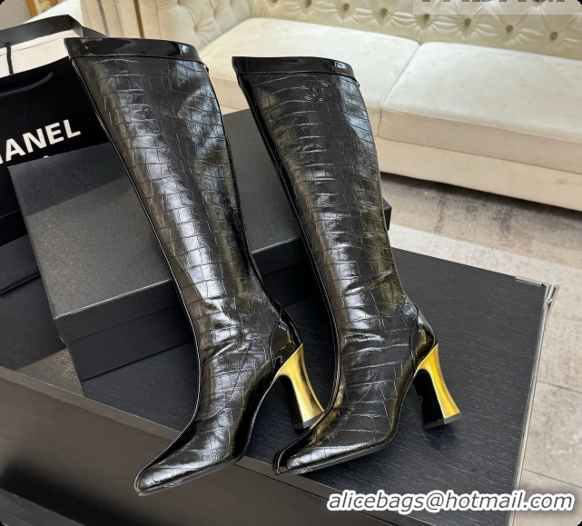 Good Product Chanel High Boots in Crocodile Embossed Calfskin 8.5cm Heel CH090951 Black 2026 