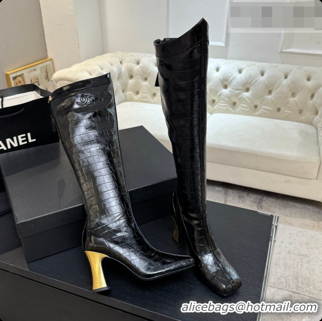 Good Product Chanel High Boots in Crocodile Embossed Calfskin 8.5cm Heel CH090951 Black 2026 