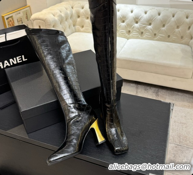 Good Product Chanel High Boots in Crocodile Embossed Calfskin 8.5cm Heel CH090951 Black 2026 