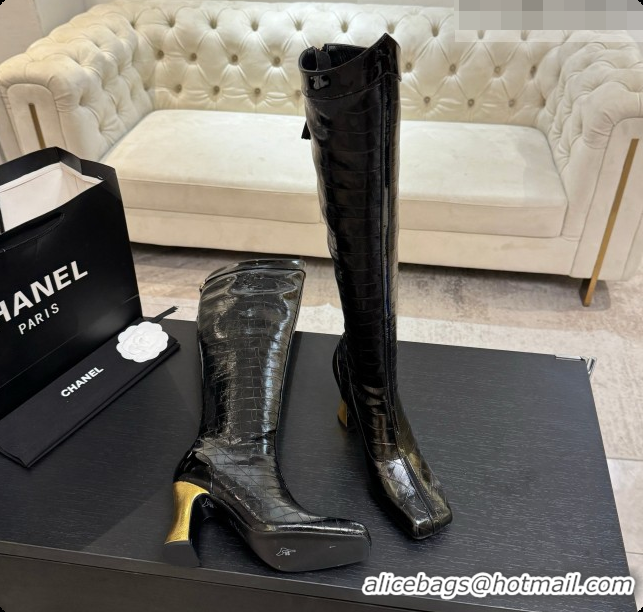 Good Product Chanel High Boots in Crocodile Embossed Calfskin 8.5cm Heel CH090951 Black 2026 