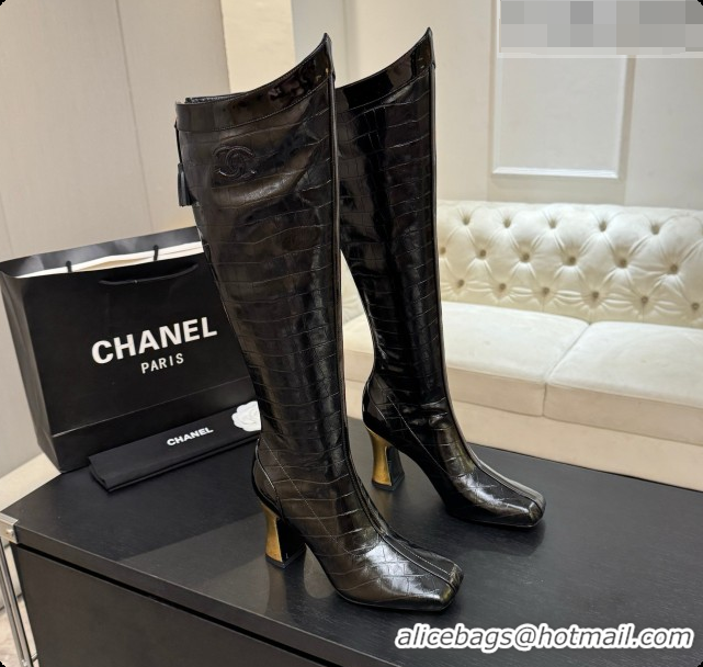 Good Product Chanel High Boots in Crocodile Embossed Calfskin 8.5cm Heel CH090951 Black 2026 