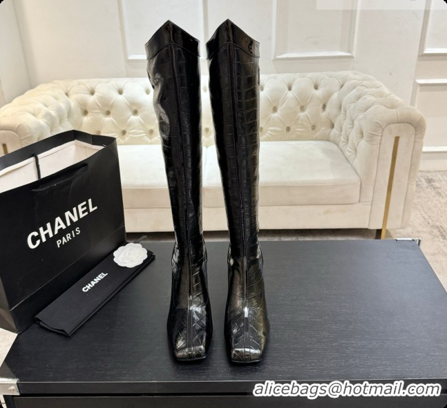 Good Product Chanel High Boots in Crocodile Embossed Calfskin 8.5cm Heel CH090951 Black 2026 