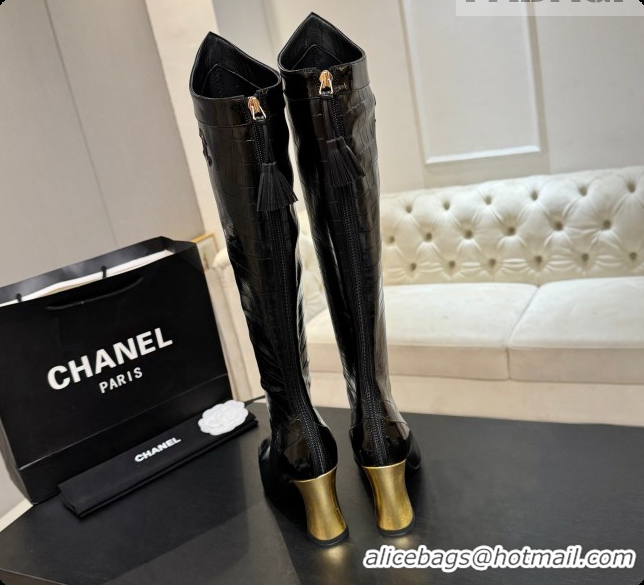 Good Product Chanel High Boots in Crocodile Embossed Calfskin 8.5cm Heel CH090951 Black 2026 