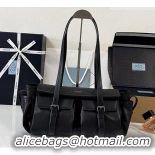 Low Price Prada Route Medium Leather Tote Bag 1BG648 Black 2026