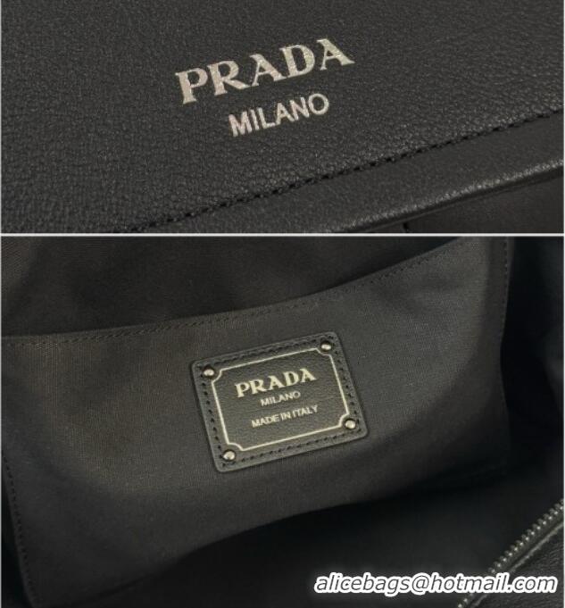 Low Price Prada Route Medium Leather Tote Bag 1BG648 Black 2026