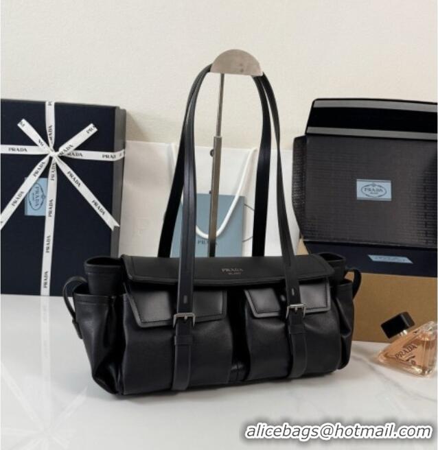 Low Price Prada Route Medium Leather Tote Bag 1BG648 Black 2026