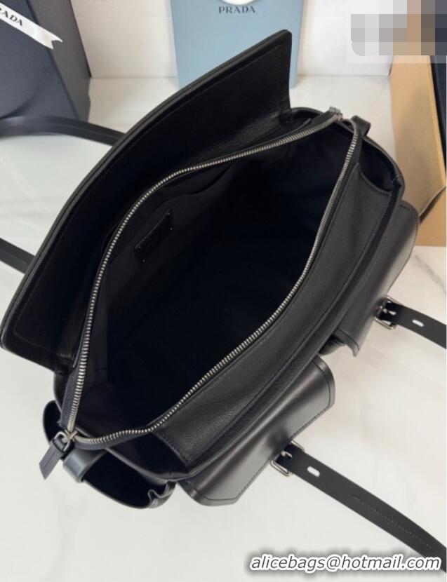 Low Price Prada Route Medium Leather Tote Bag 1BG648 Black 2026