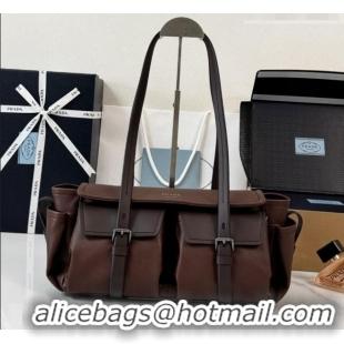 Classic Discount Prada Route Medium Leather Tote Bag 1BG648 Brown 2026
