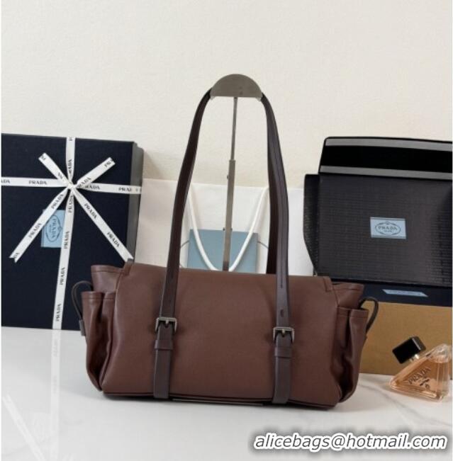 Classic Discount Prada Route Medium Leather Tote Bag 1BG648 Brown 2026