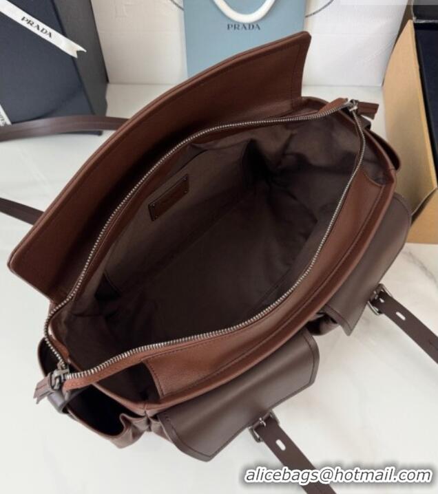 Classic Discount Prada Route Medium Leather Tote Bag 1BG648 Brown 2026