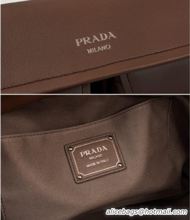 Classic Discount Prada Route Medium Leather Tote Bag 1BG648 Brown 2026