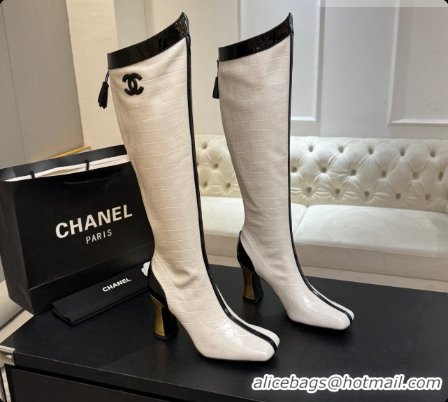Low Cost Chanel High Boots in Crocodile Embossed Calfskin 8.5cm Heel CH090952 White 2026