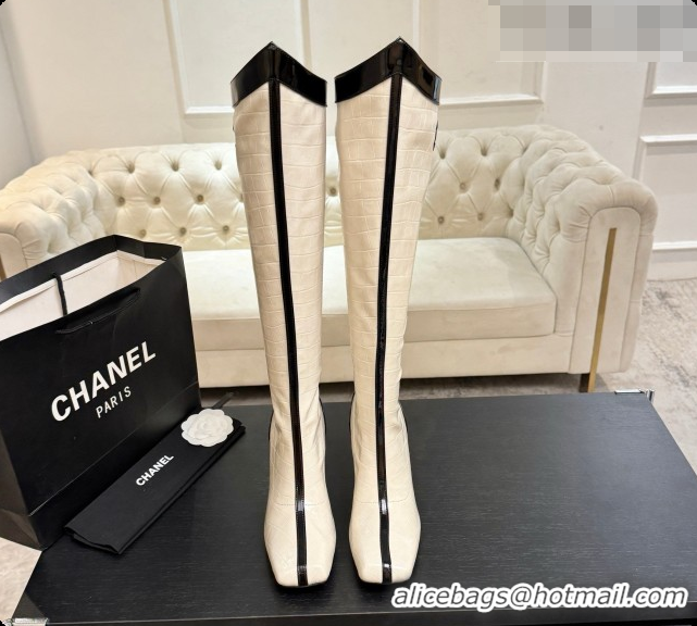 Low Cost Chanel High Boots in Crocodile Embossed Calfskin 8.5cm Heel CH090952 White 2026