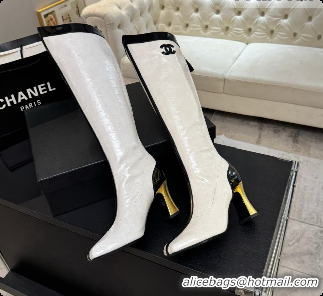 Low Cost Chanel High Boots in Crocodile Embossed Calfskin 8.5cm Heel CH090952 White 2026