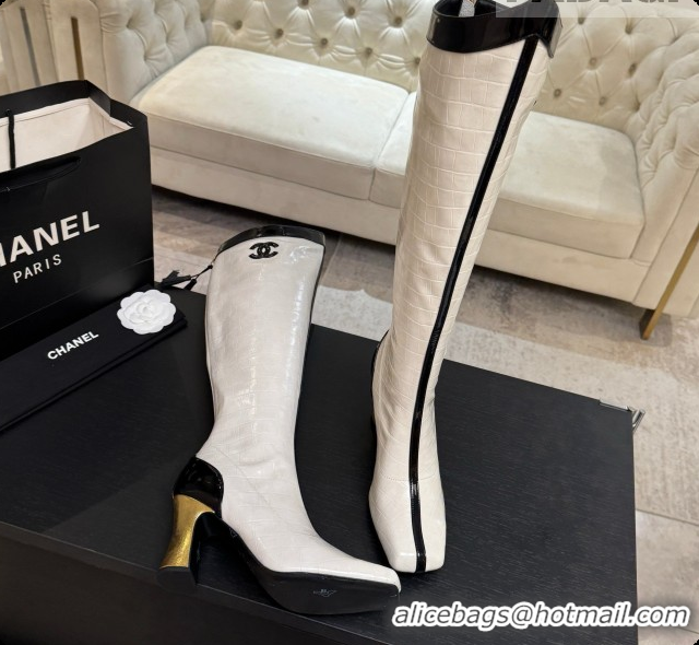 Low Cost Chanel High Boots in Crocodile Embossed Calfskin 8.5cm Heel CH090952 White 2026