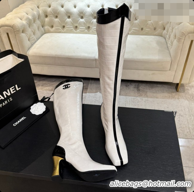 Low Cost Chanel High Boots in Crocodile Embossed Calfskin 8.5cm Heel CH090952 White 2026