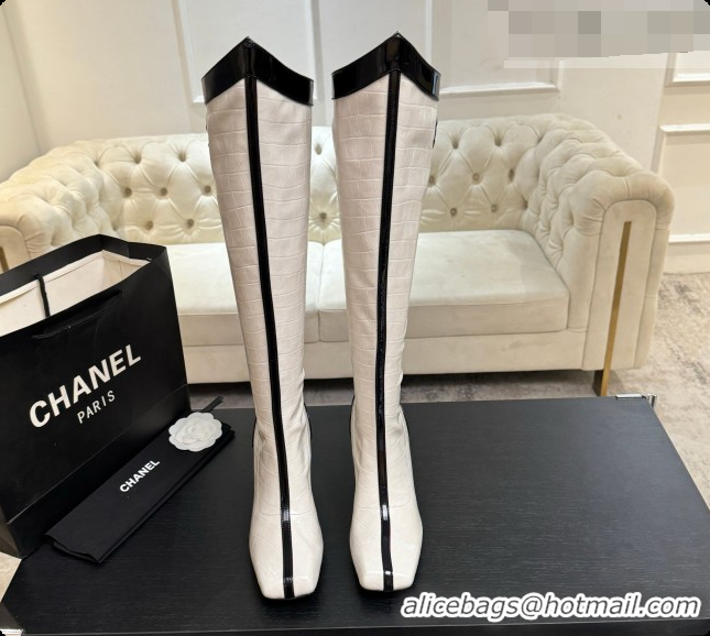 Low Cost Chanel High Boots in Crocodile Embossed Calfskin 8.5cm Heel CH090952 White 2026