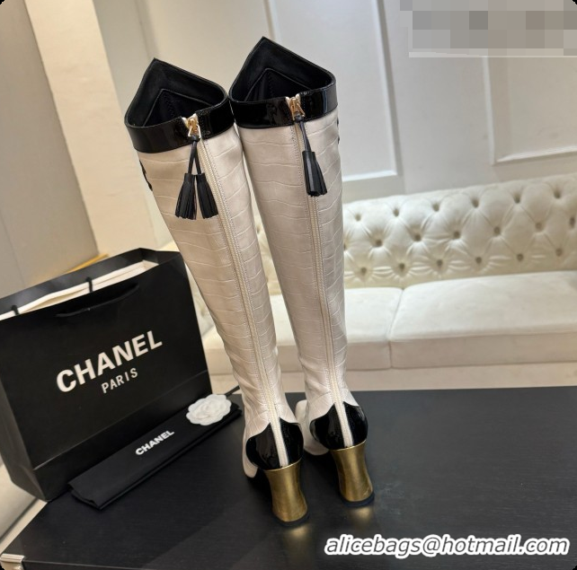 Low Cost Chanel High Boots in Crocodile Embossed Calfskin 8.5cm Heel CH090952 White 2026